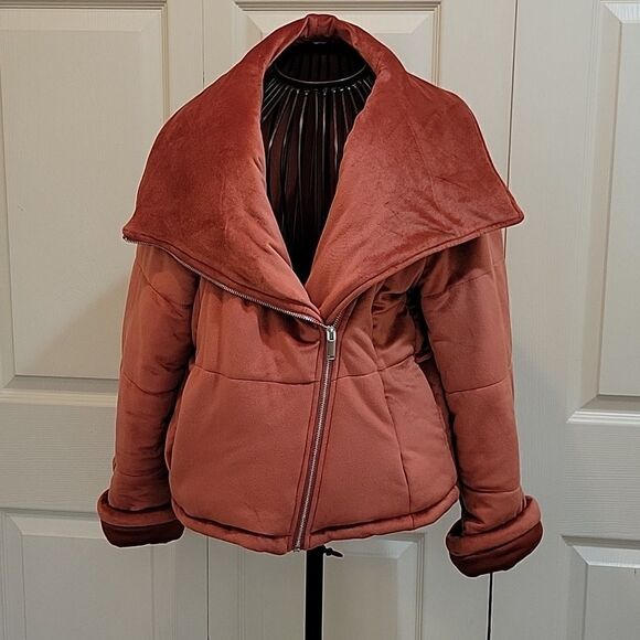 HYFVE Rust Velvet Puffy Moto Jacket Size Small - Picture 2 of 9